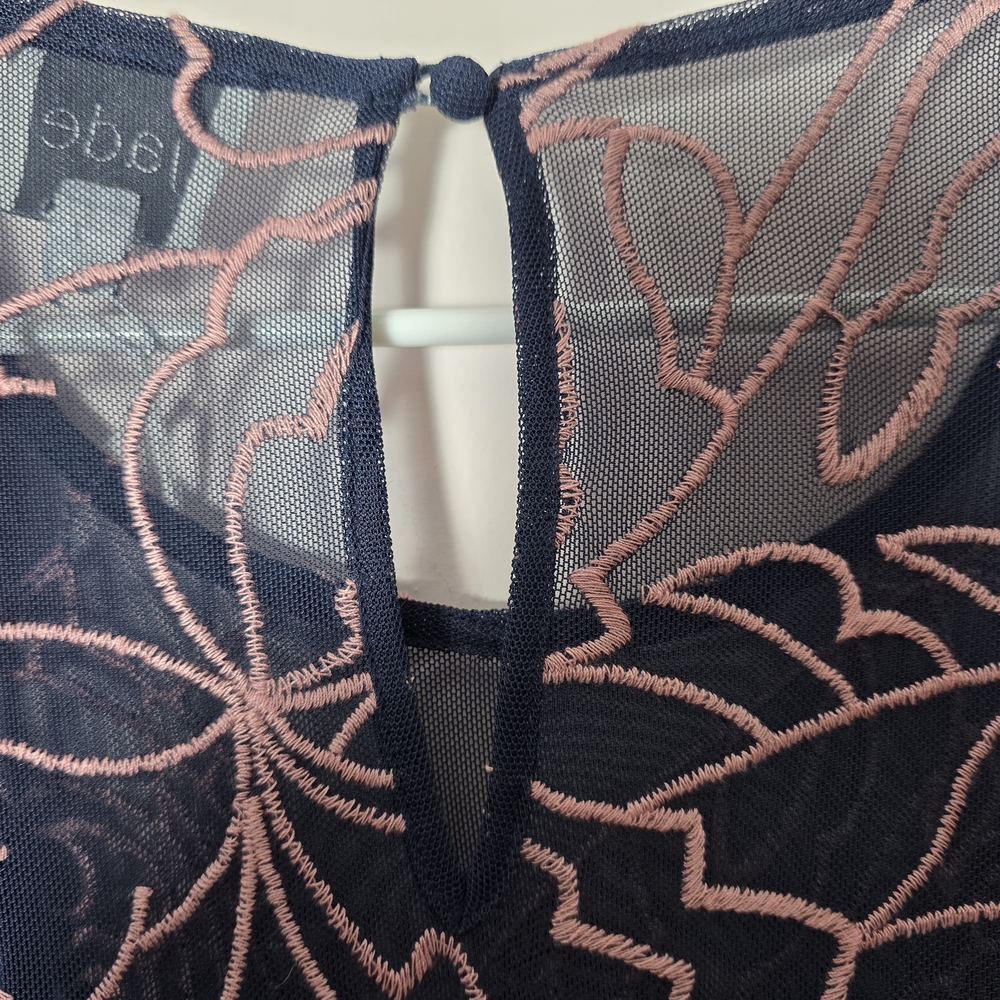 Johnny Was Serena Embroidered Mesh Maxi Dress Navy Pink Floral Long Sleeve Large - Picture 5 of 8